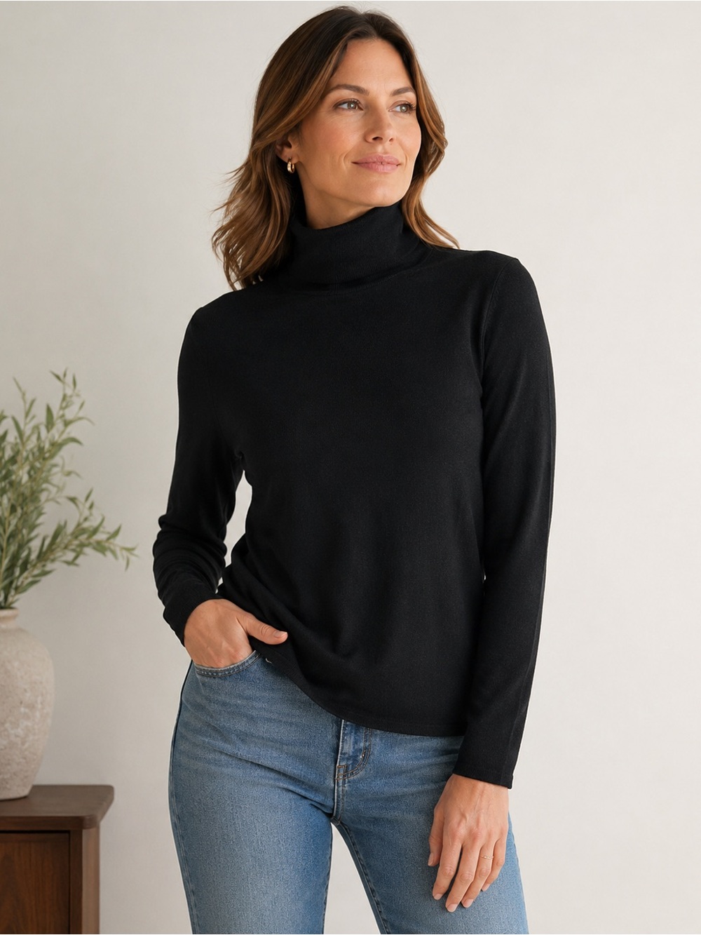 Chico’s Design Black Silk Blend Turtleneck Sweater Long Sleeve Size M Vintage